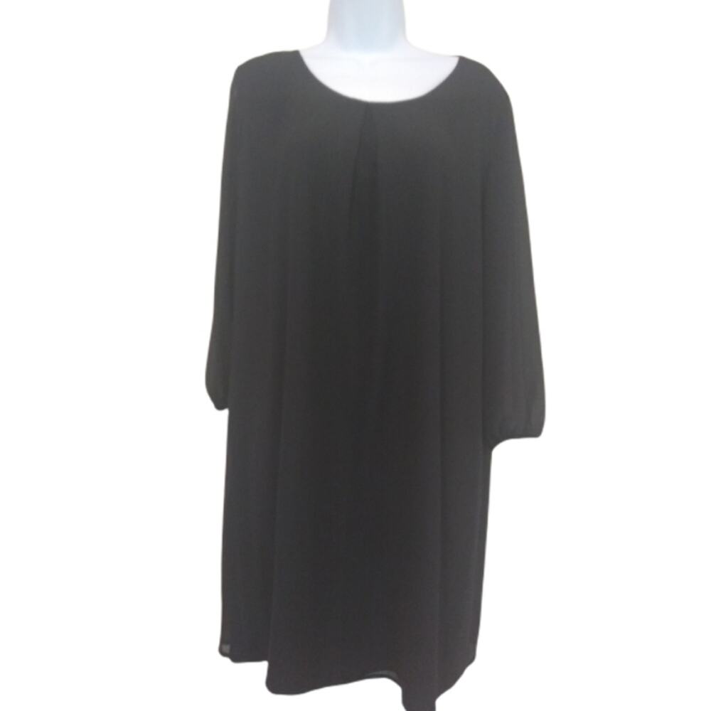 Pleione Dress Size Medium Black Long Sleeve Shift Dress Sheer Overlay Lined